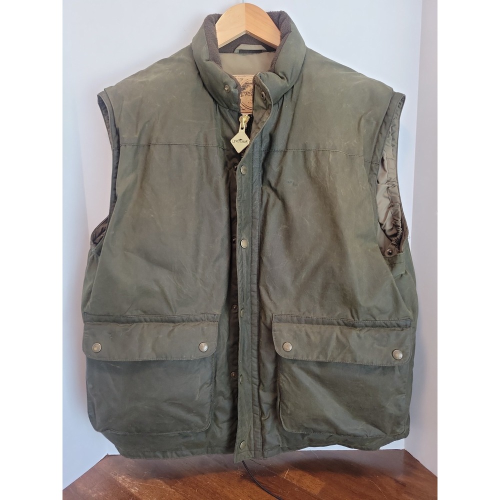 VTG Men's Lewis Creek Waxed Cotton Goose Down Hunting Vest Green Lrg 90s Outdoor